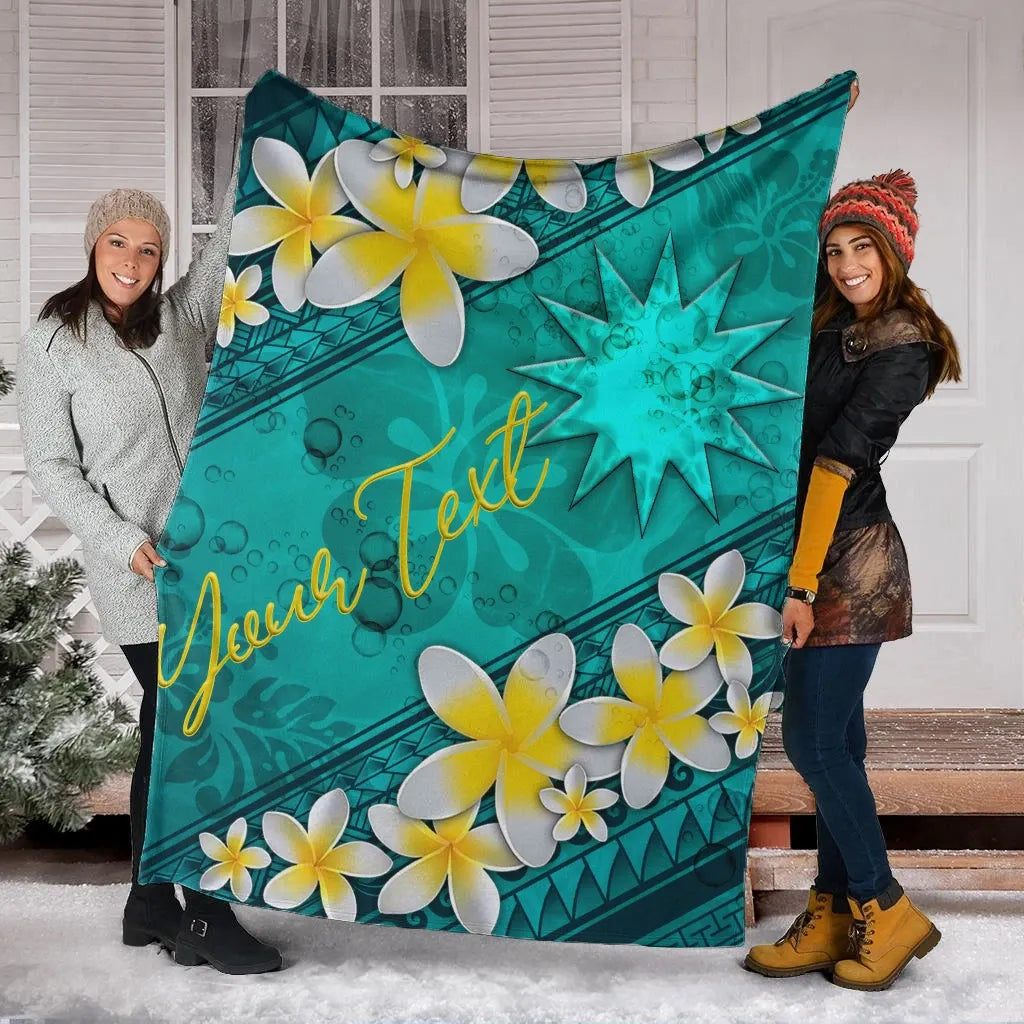 Nauru Polynesian Custom Personalised Blanket - Plumeria With Blue Ocean