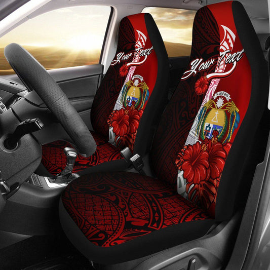 Nauru Polynesian Custom Personalised Car Seat Covers - Coat Of Arm With Hibiscus