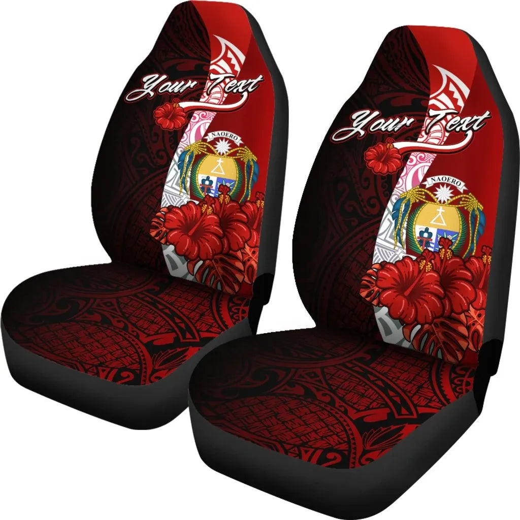 Nauru Polynesian Custom Personalised Car Seat Covers - Coat Of Arm With Hibiscus