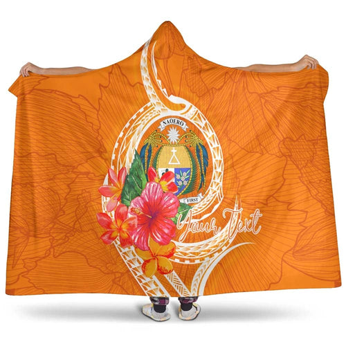 Nauru Polynesian Custom Personalised Hooded Blanket - Orange Floral With Seal