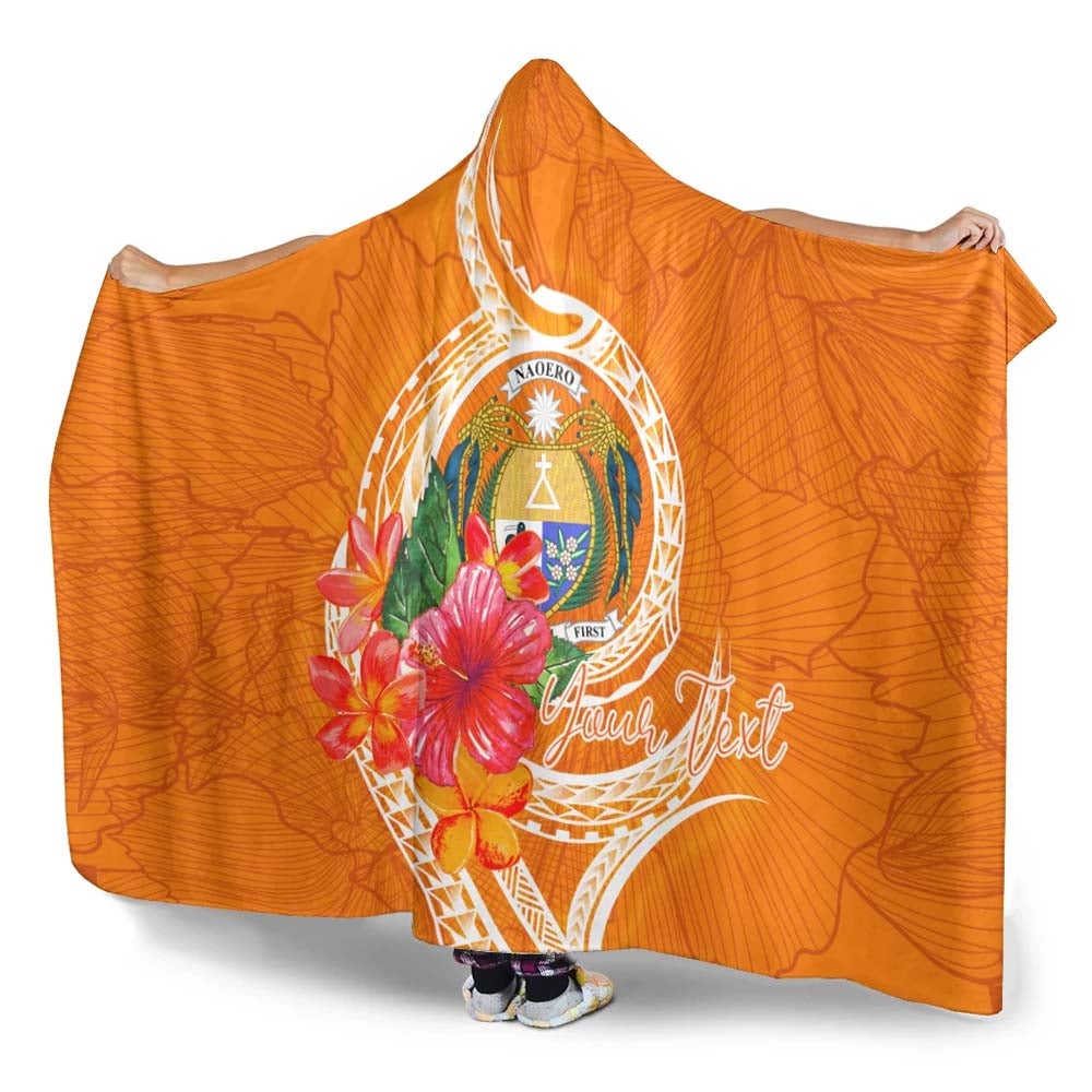 Nauru Polynesian Custom Personalised Hooded Blanket - Orange Floral With Seal