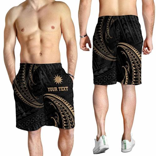 Nauru Polynesian Custom Personalised Men Short - Gold Tribal Wave
