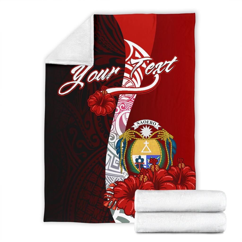Nauru Polynesian Custom Personalised Premium Blanket - Coat Of Arm With Hibiscus