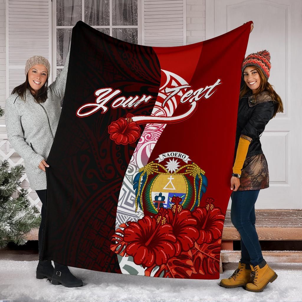 Nauru Polynesian Custom Personalised Premium Blanket - Coat Of Arm With Hibiscus