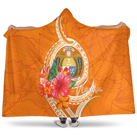 Nauru Polynesian Hooded Blanket - Orange Floral With Seal