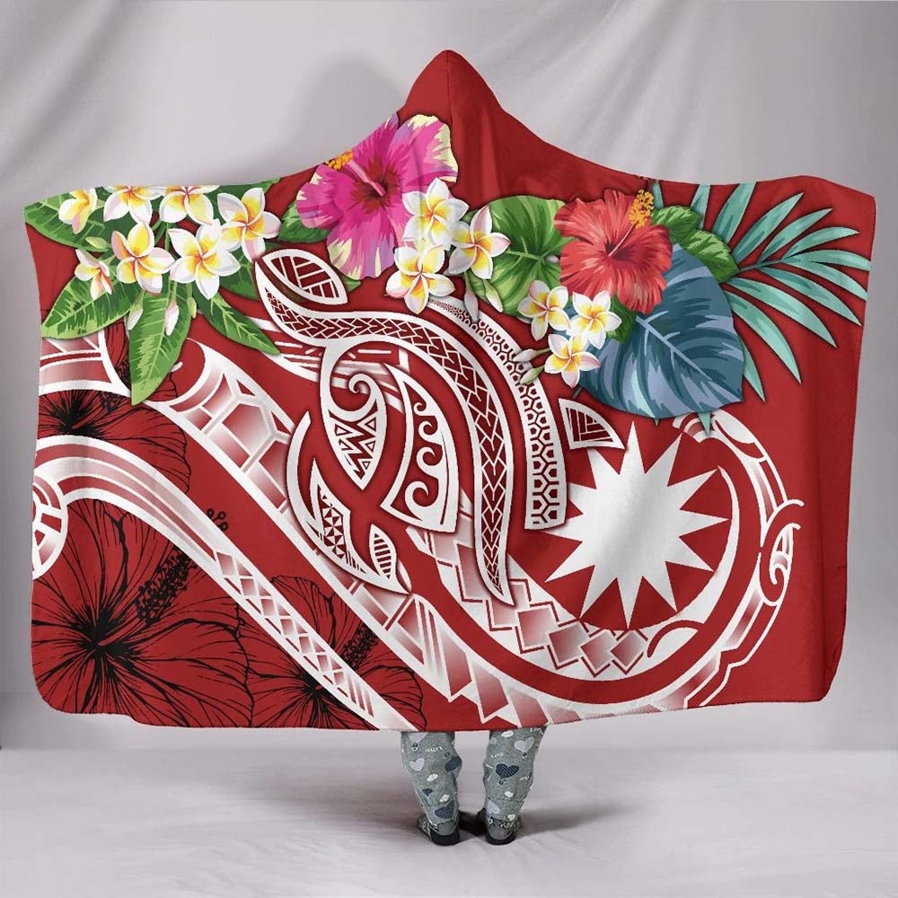Nauru Polynesian Hooded Blanket - Summer Plumeria (Red)