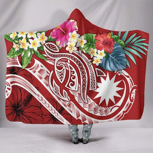 Nauru Polynesian Hooded Blanket - Summer Plumeria (Red)