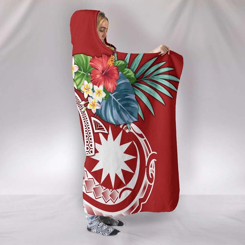 Nauru Polynesian Hooded Blanket - Summer Plumeria (Red)