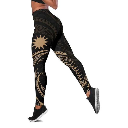 Nauru Polynesian Legging - Gold Tribal Wave