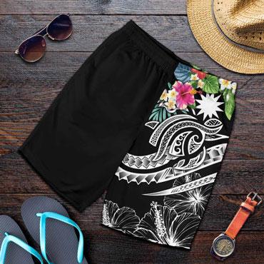 Nauru Polynesian Men Shorts - Summer Plumeria (Black)