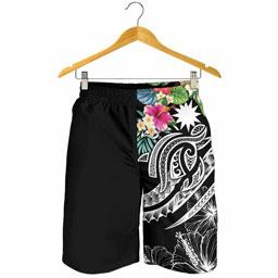 Nauru Polynesian Men Shorts - Summer Plumeria (Black)