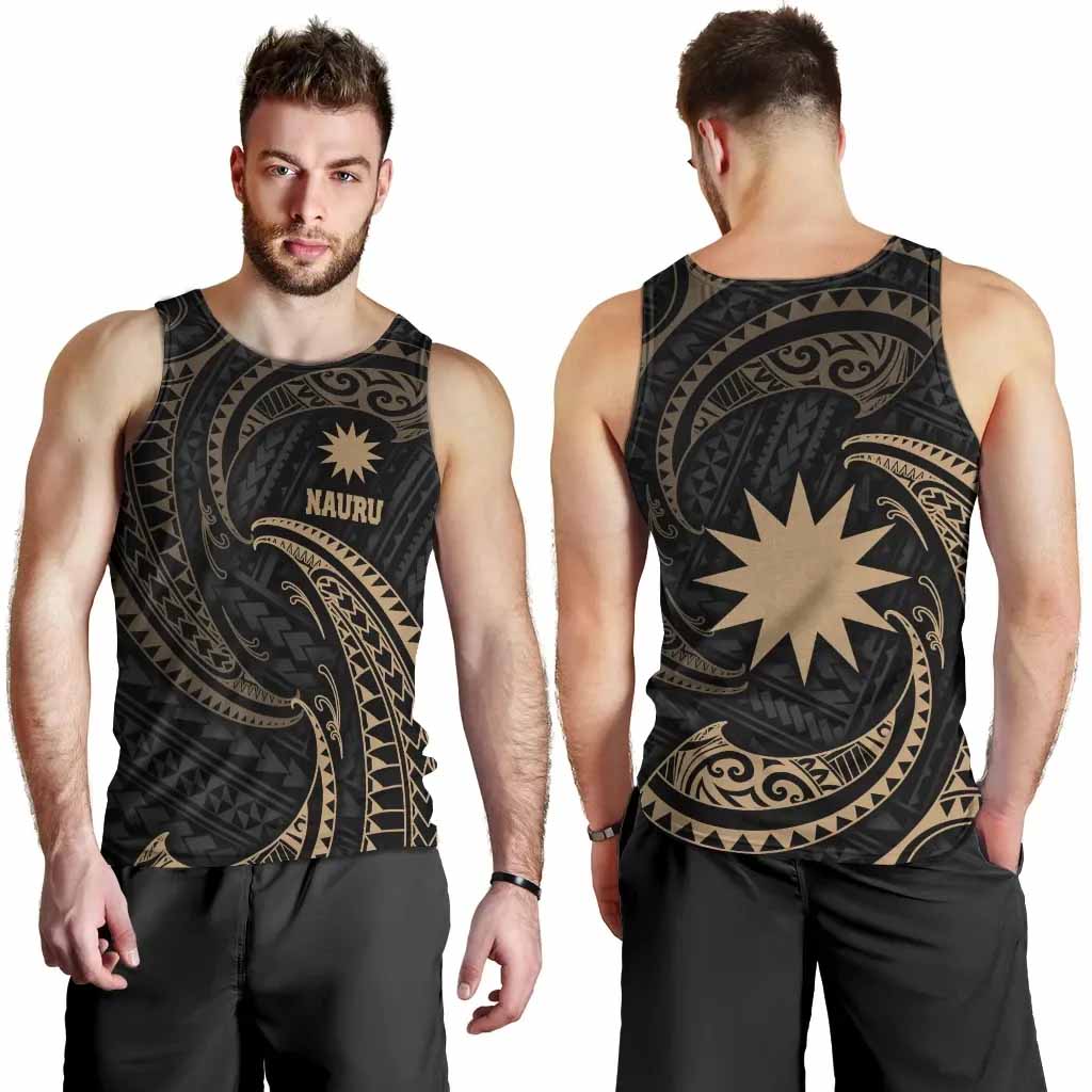Nauru Polynesian Men Tank Top - Gold Tribal Wave