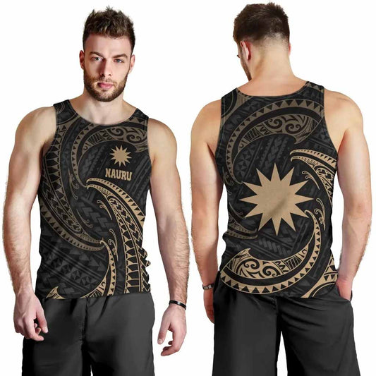 Nauru Polynesian Men Tank Top - Gold Tribal Wave