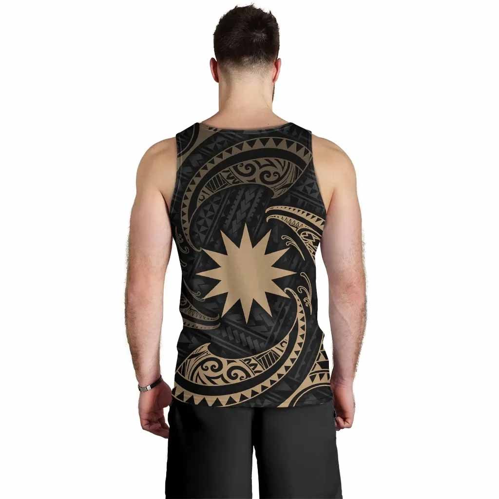 Nauru Polynesian Men Tank Top - Gold Tribal Wave