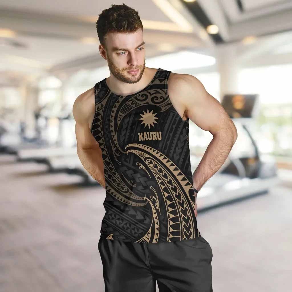 Nauru Polynesian Men Tank Top - Gold Tribal Wave