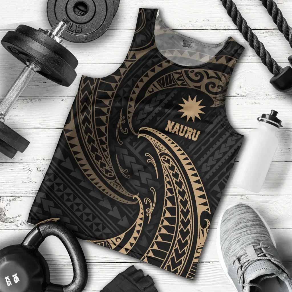 Nauru Polynesian Men Tank Top - Gold Tribal Wave