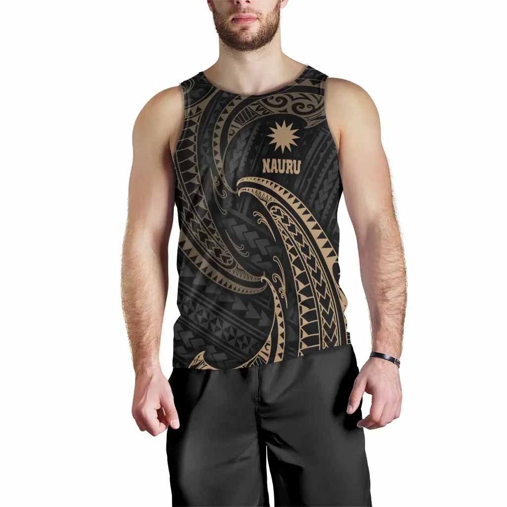 Nauru Polynesian Men Tank Top - Gold Tribal Wave