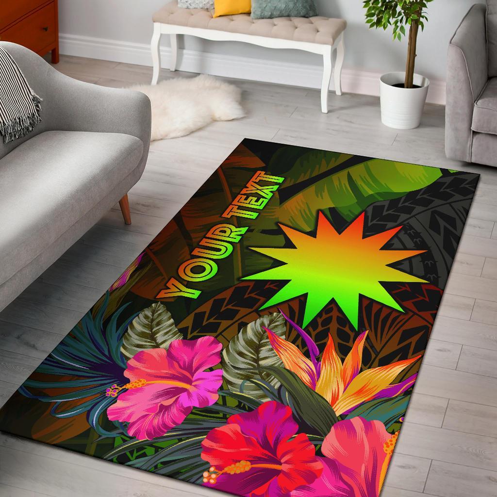 Nauru Polynesian Personalised Area Rug - Hibiscus and Banana Leaves