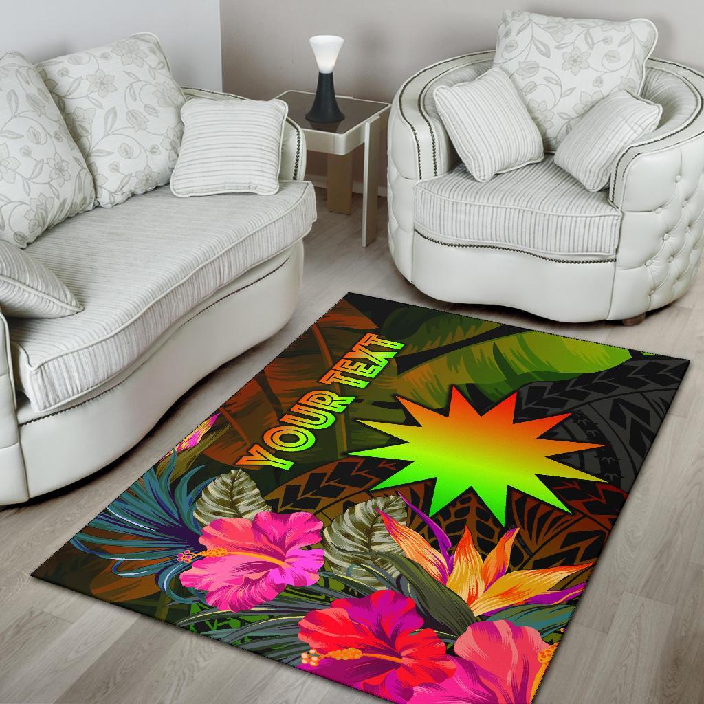 Nauru Polynesian Personalised Area Rug - Hibiscus and Banana Leaves