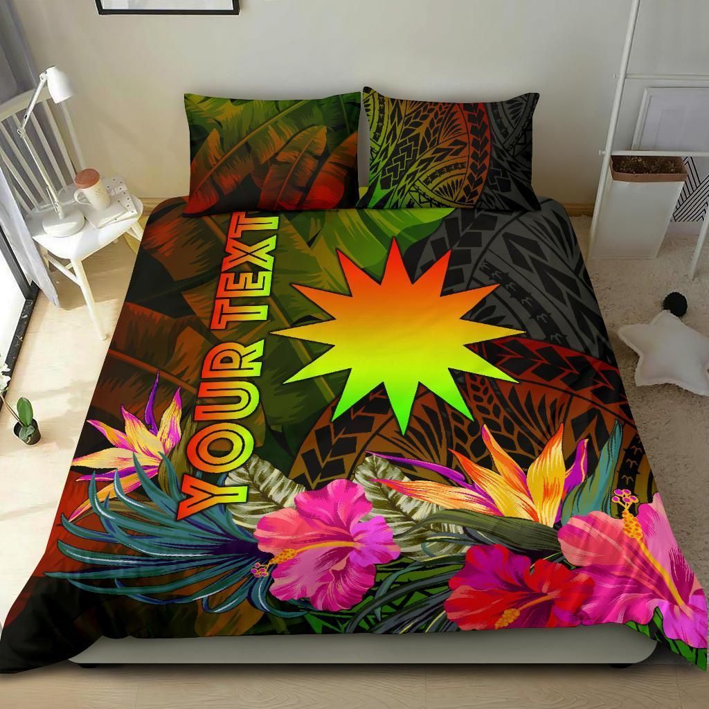 Nauru Polynesian Personalised Bedding Set - Hibiscus And Banana Leaves