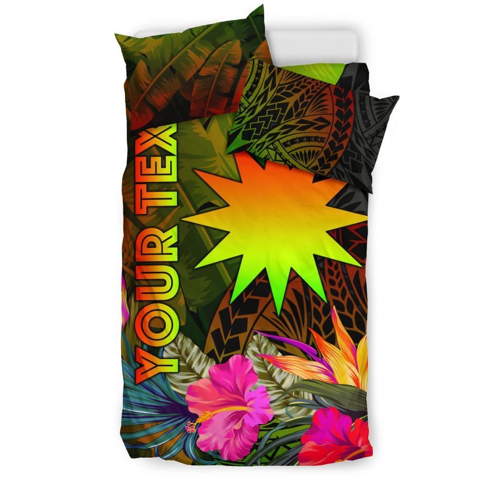 Nauru Polynesian Personalised Bedding Set - Hibiscus And Banana Leaves