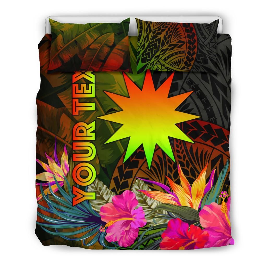 Nauru Polynesian Personalised Bedding Set - Hibiscus And Banana Leaves