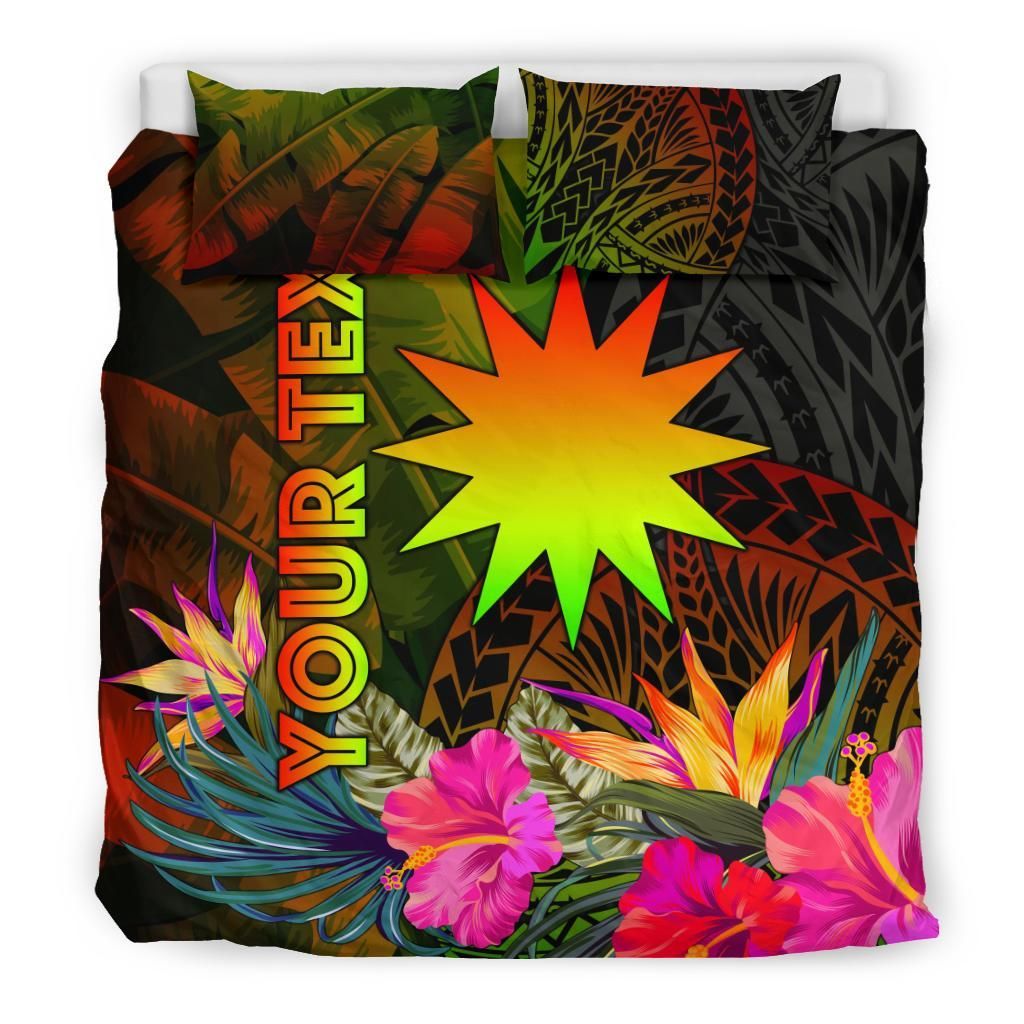 Nauru Polynesian Personalised Bedding Set - Hibiscus And Banana Leaves