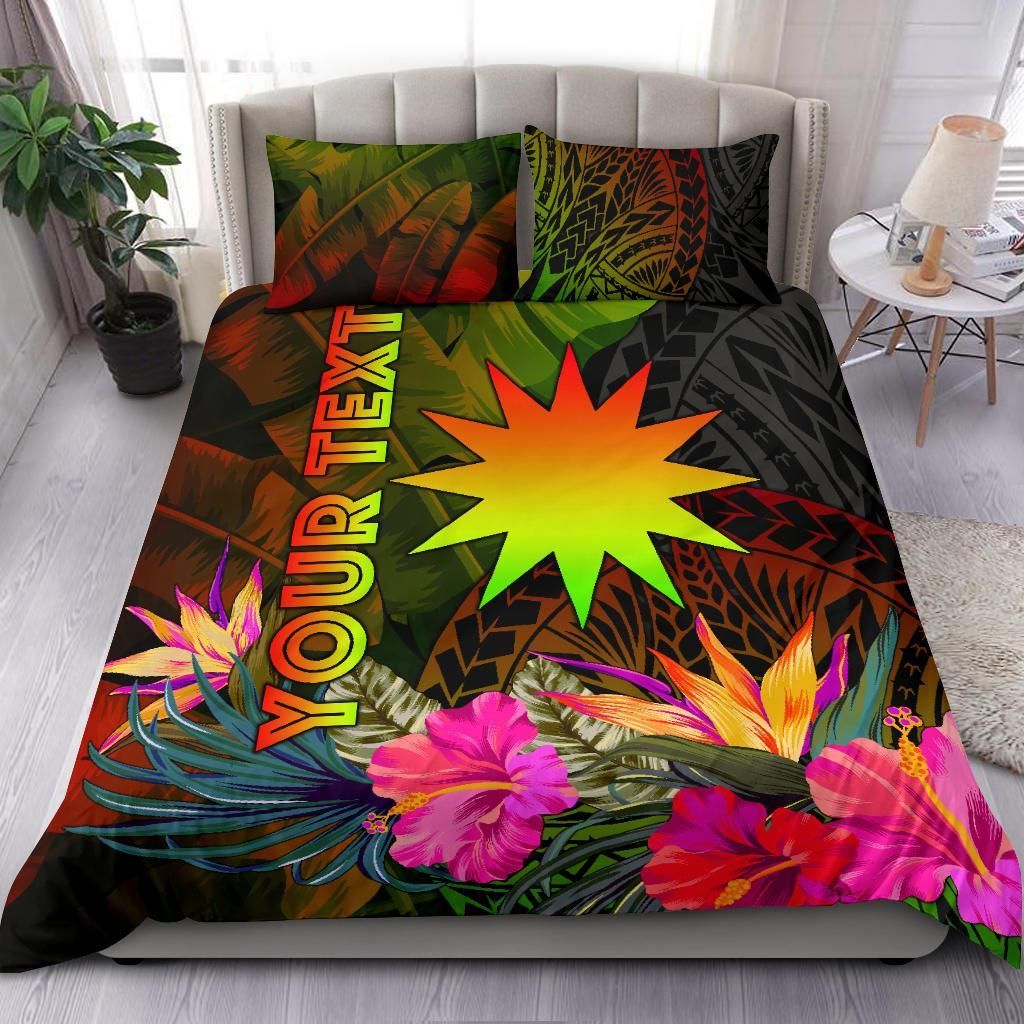 Nauru Polynesian Personalised Bedding Set - Hibiscus And Banana Leaves