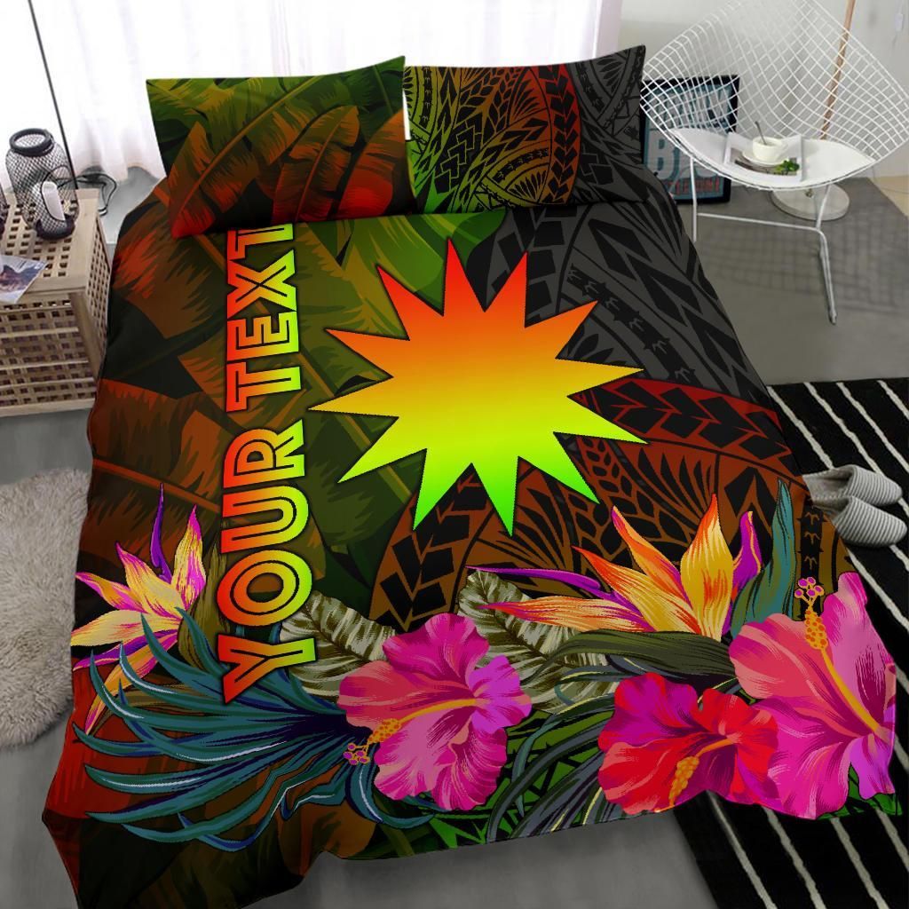 Nauru Polynesian Personalised Bedding Set - Hibiscus And Banana Leaves