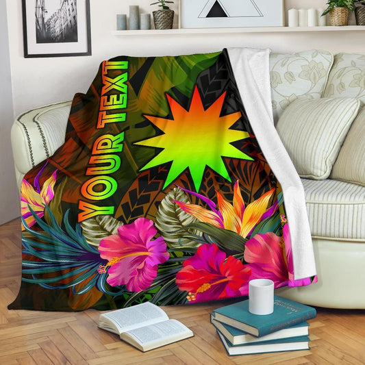 Nauru Polynesian Personalised Premium Blanket -  Hibiscus and Banana Leaves