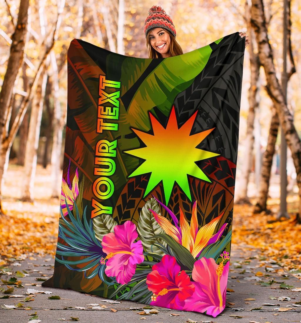Nauru Polynesian Personalised Premium Blanket -  Hibiscus and Banana Leaves