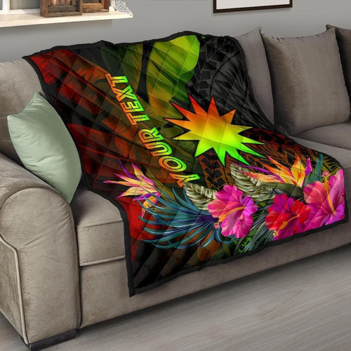 Nauru Polynesian Personalised Premium Quilt -  Hibiscus and Banana Leaves