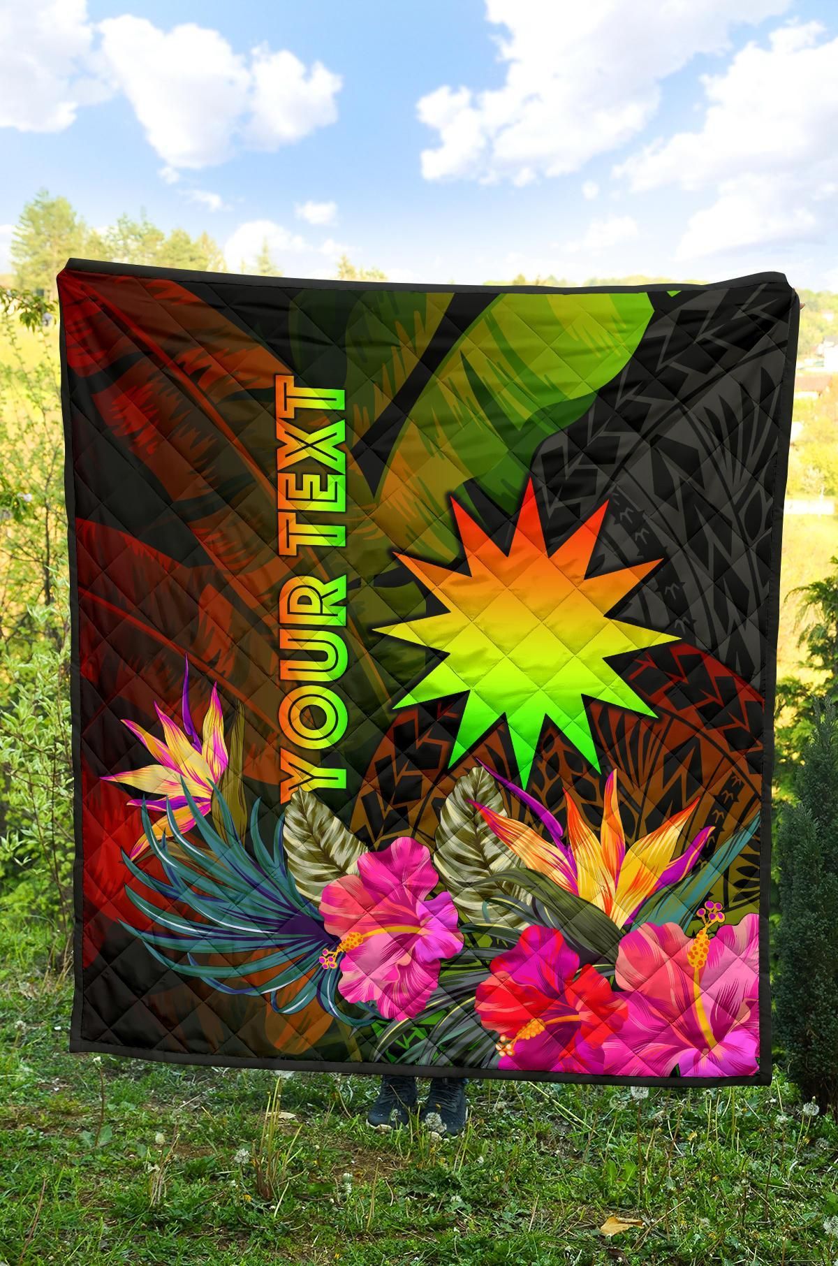 Nauru Polynesian Personalised Premium Quilt -  Hibiscus and Banana Leaves