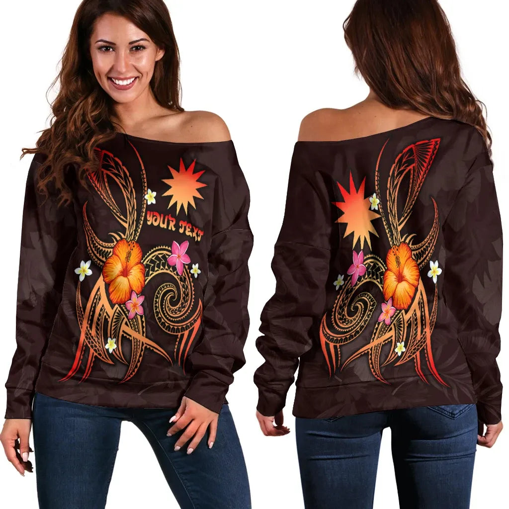 Nauru Polynesian Personalised Women Off Shoulder Sweater - Legend of Nauru (Red)