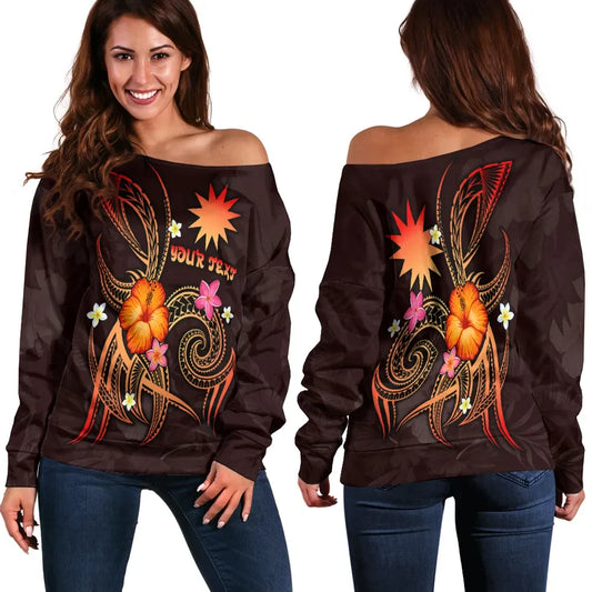 Nauru Polynesian Personalised Women Off Shoulder Sweater - Legend of Nauru (Red)