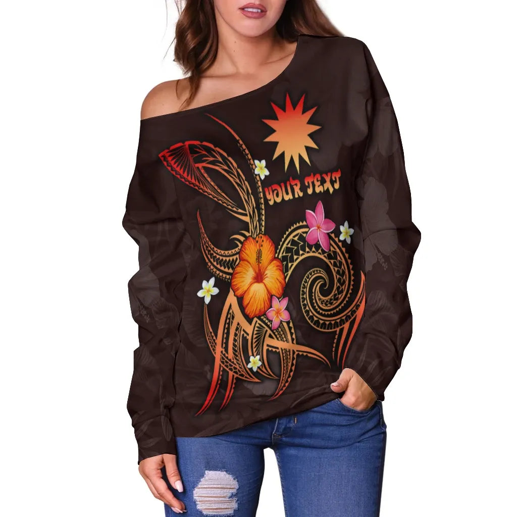 Nauru Polynesian Personalised Women Off Shoulder Sweater - Legend of Nauru (Red)