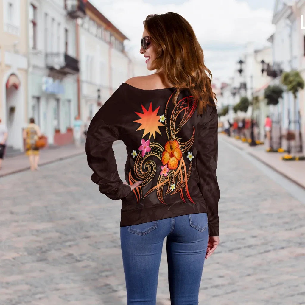 Nauru Polynesian Personalised Women Off Shoulder Sweater - Legend of Nauru (Red)