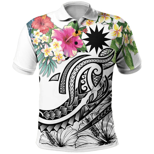 Nauru Polynesian Polo Shirt - Summer Plumeria (White)