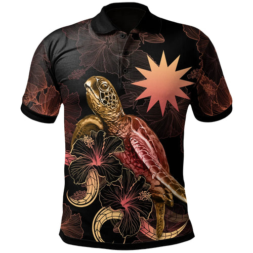 Nauru Polynesian Polo Shirt - Turtle With Blooming Hibiscus Gold