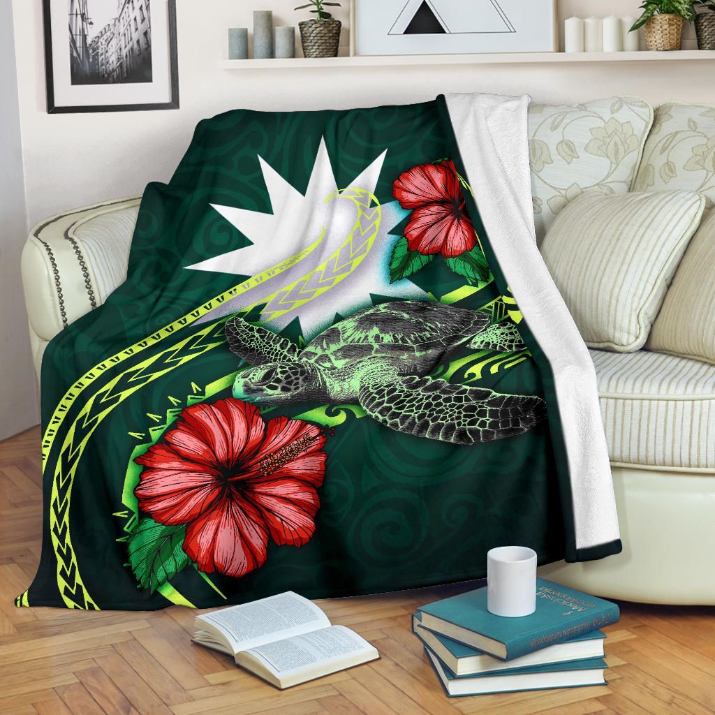 Nauru Polynesian Premium Blanket - Green Turtle Hibiscus