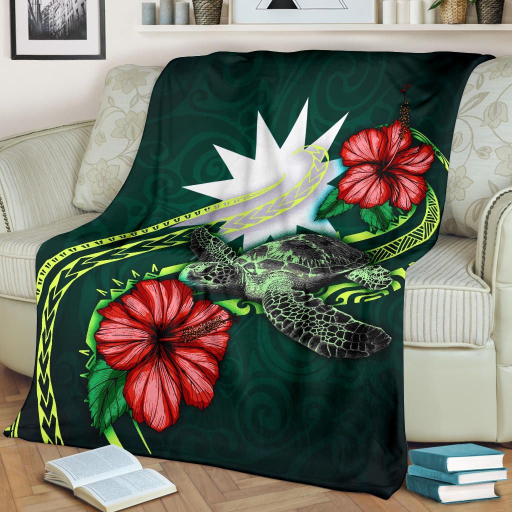 Nauru Polynesian Premium Blanket - Green Turtle Hibiscus