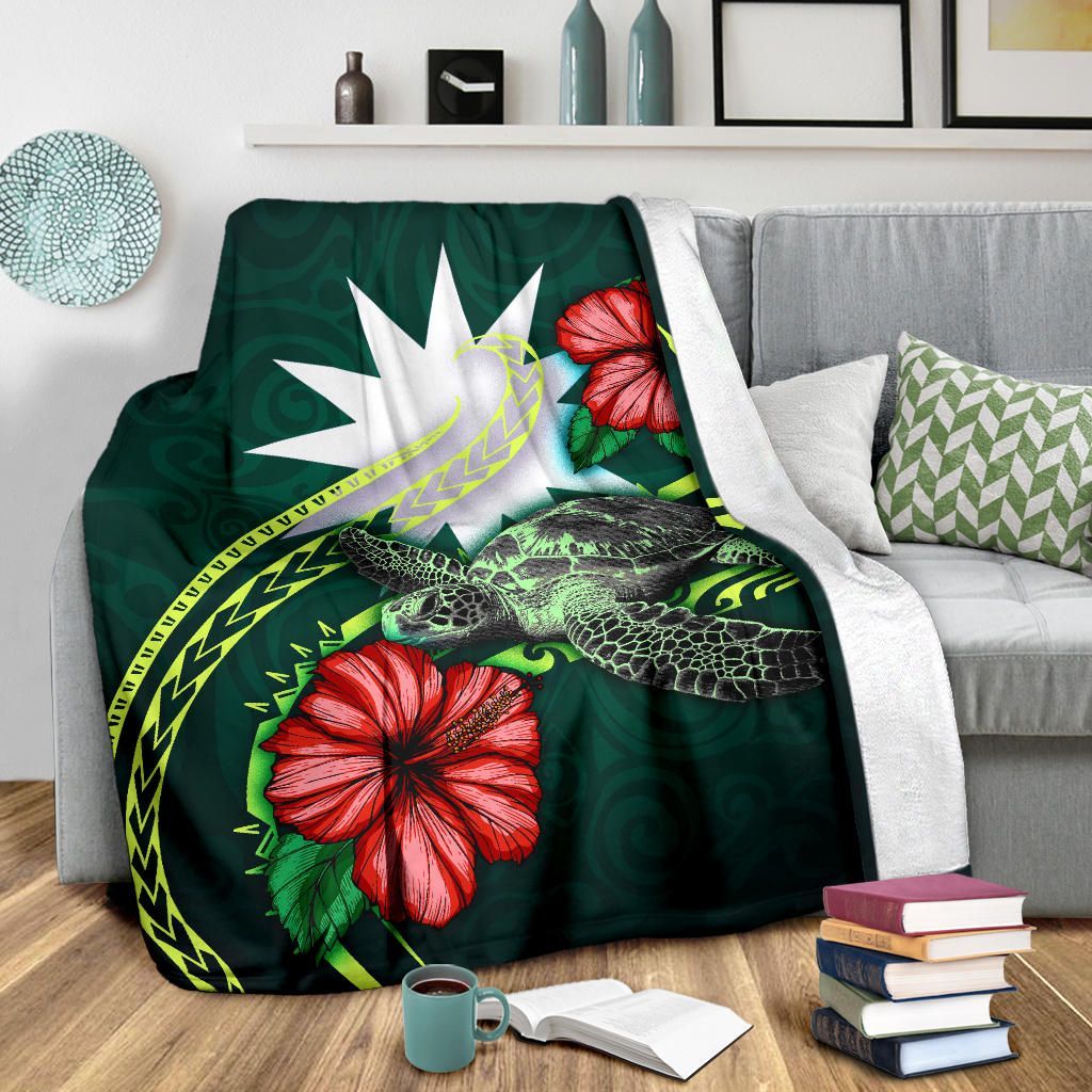 Nauru Polynesian Premium Blanket - Green Turtle Hibiscus