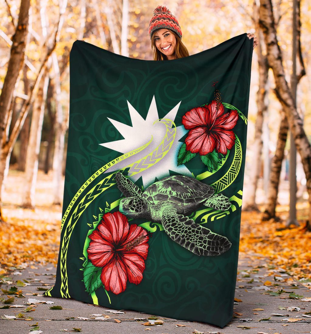 Nauru Polynesian Premium Blanket - Green Turtle Hibiscus