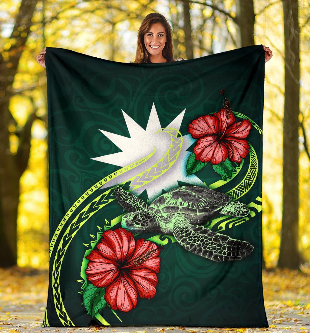 Nauru Polynesian Premium Blanket - Green Turtle Hibiscus