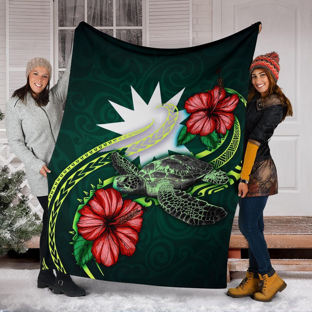 Nauru Polynesian Premium Blanket - Green Turtle Hibiscus