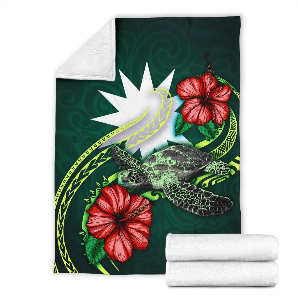 Nauru Polynesian Premium Blanket - Green Turtle Hibiscus