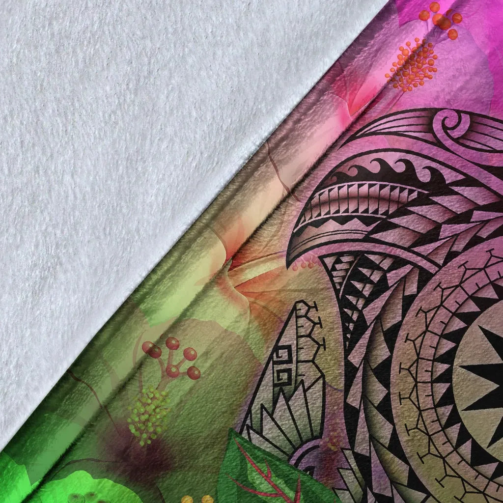 Nauru Polynesian Premium Blanket - Manta Ray Tropical Flowers