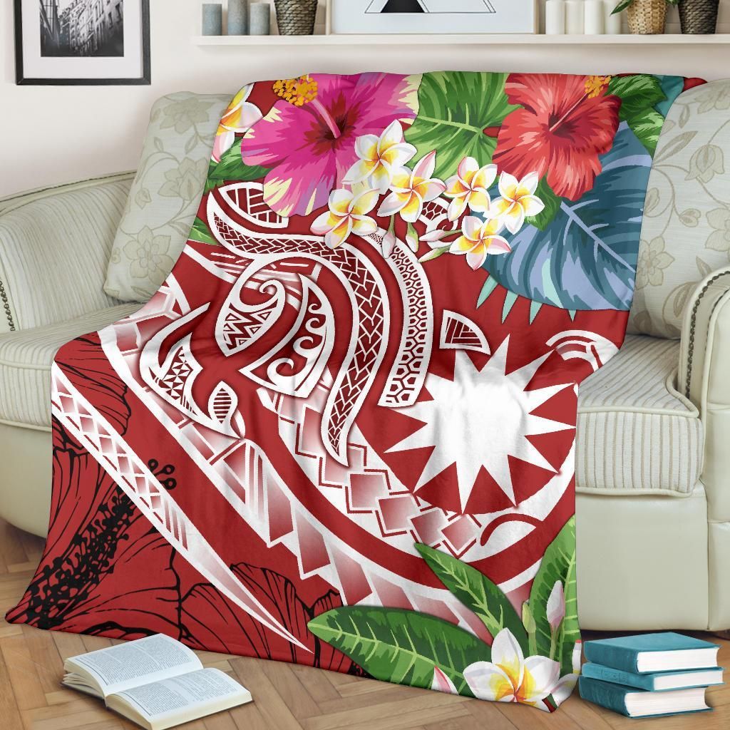 Nauru Polynesian Premium Blanket - Summer Plumeria (Red)