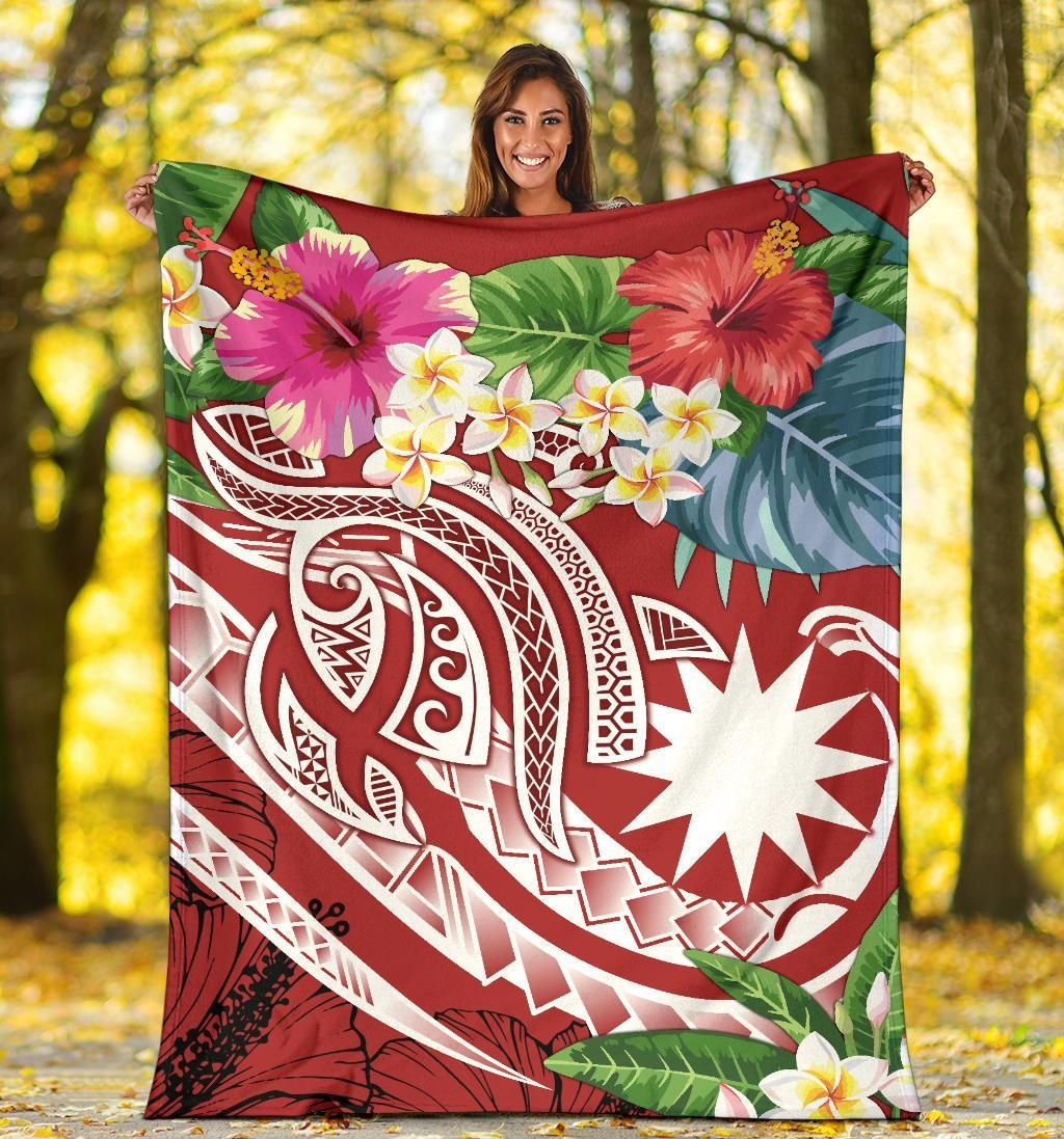 Nauru Polynesian Premium Blanket - Summer Plumeria (Red)