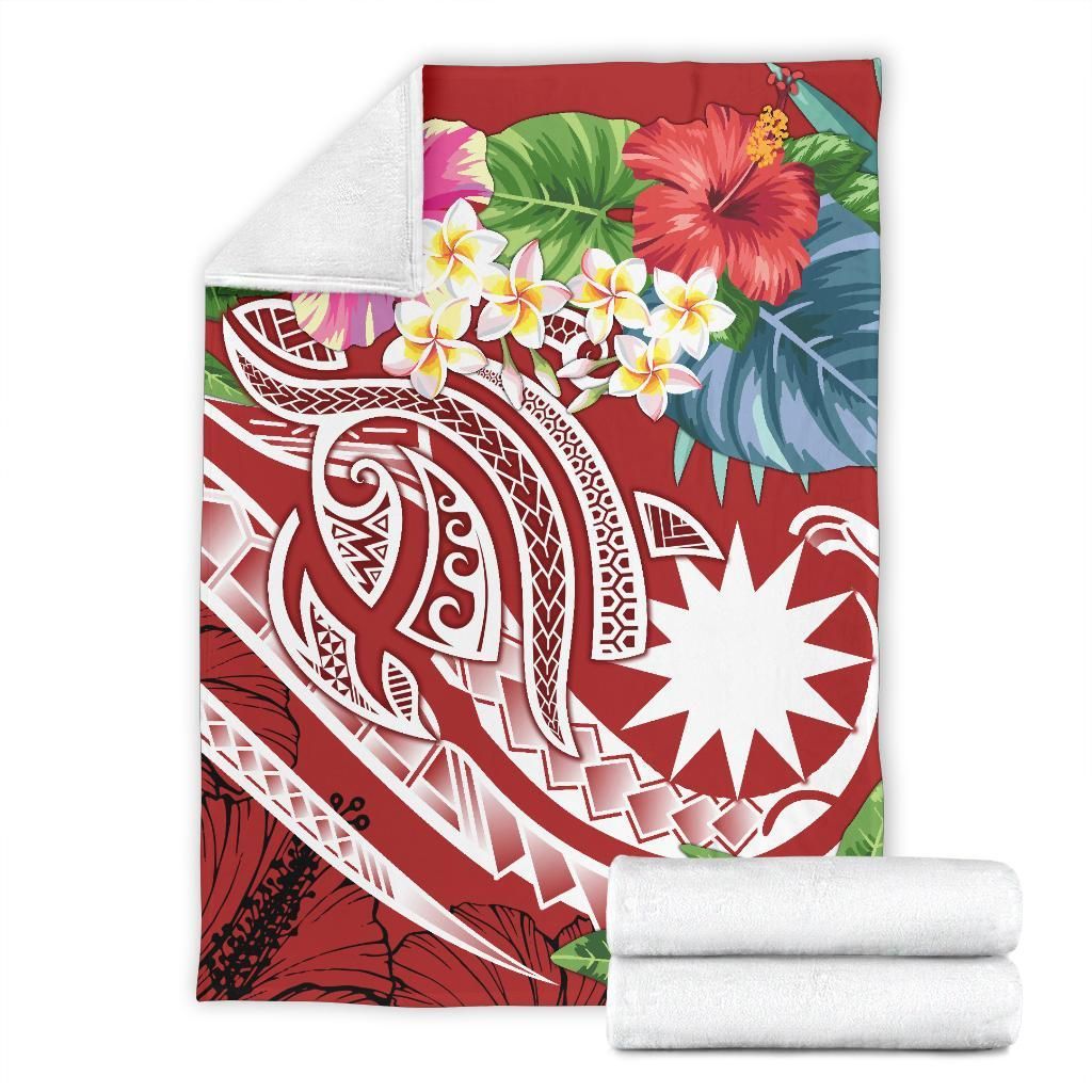 Nauru Polynesian Premium Blanket - Summer Plumeria (Red)